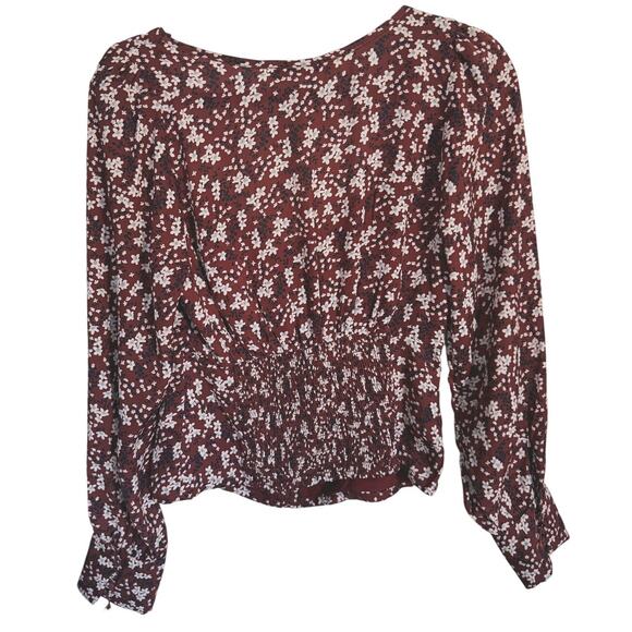 Abercrombie & Fitch Brown Floral Button-Front Crop Top Long Sleeve Small Fall - Picture 4 of 6